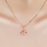 European Woman Party Angel Wing Rose Quartz S925 Silver Pendant Necklace