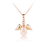European Woman Party Angel Wing Rose Quartz S925 Silver Pendant Necklace