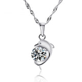 Dolphin Amethyst Zircon 925 Sterling Silver Necklace Pendant Charm