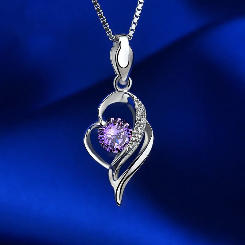 Heart Amethyst Zircon Sterling Silver Necklace Pendant