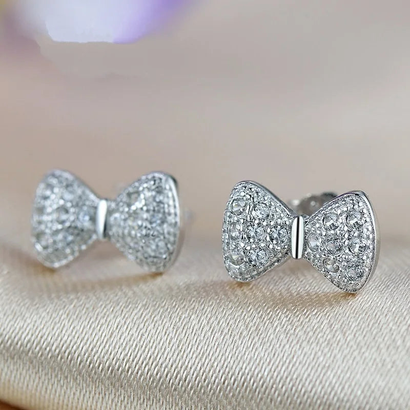 Zircon Bowknot S925 Silver Stud Earrings