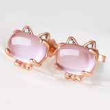 European Cat Rose Quartz Zircon Stud Earrings