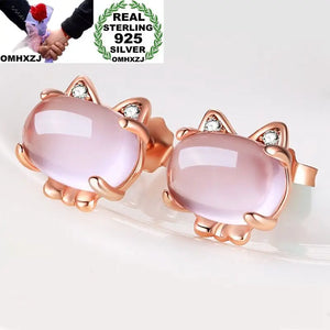 European Cat Rose Quartz Zircon Stud Earrings