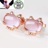European Cat Rose Quartz Zircon Stud Earrings