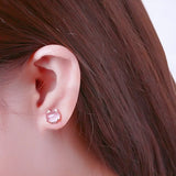European Cat Rose Quartz Zircon Stud Earrings
