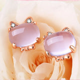 European Cat Rose Quartz Zircon Stud Earrings