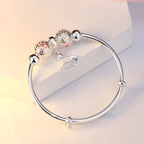 925 Sterling Silver Cuff Bangle with Flower Beads - Resizable