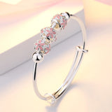 925 Sterling Silver Cuff Bangle with Flower Beads - Resizable