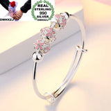 925 Sterling Silver Cuff Bangle with Flower Beads - Resizable