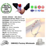 925 Sterling Silver Cuff Bangle with Flower Beads - Resizable