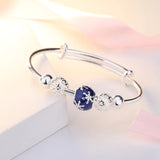 925 Sterling Silver Cuff Bangle with Flower Beads - Resizable