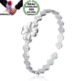European Woman Party Gift Flower Open S999 Silver Cuff Bangle