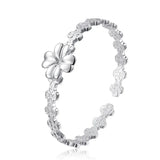 European Woman Party Gift Flower Open S999 Silver Cuff Bangle