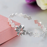 European Woman Party Gift Flower Open S999 Silver Cuff Bangle