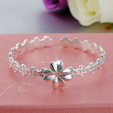 European Woman Party Gift Flower Open S999 Silver Cuff Bangle