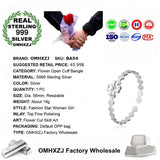 European Woman Party Gift Flower Open S999 Silver Cuff Bangle