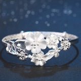European Flower Gift 925 Silver Cuff Bangle
