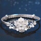 European Flower Gift 925 Silver Cuff Bangle