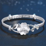 European Flower Gift 925 Silver Cuff Bangle