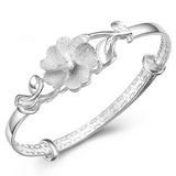 European Flower Gift 925 Silver Cuff Bangle