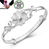 European Flower Gift 925 Silver Cuff Bangle
