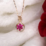 European Ruby Zircon 18KT Rose Necklace Pendant