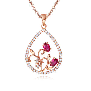 Rose Necklace Pendant Ruby Zircon Wedding Gift