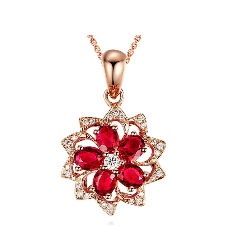 Rose Flower Ruby Zircon Pendant Necklace