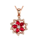 Rose Flower Ruby Zircon Pendant Necklace