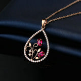 Rose Necklace Pendant Ruby Zircon Wedding Gift