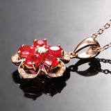 European Ruby Zircon 18KT Rose Pendant Necklace