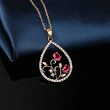 Rose Necklace Pendant Ruby Zircon Wedding Gift