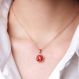 European Ruby Zircon 18KT Rose Pendant Necklace