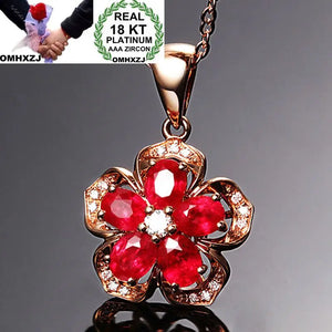 European Ruby Zircon 18KT Rose Pendant Necklace