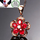 European Ruby Zircon 18KT Rose Pendant Necklace