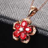 European Ruby Zircon 18KT Rose Pendant Necklace
