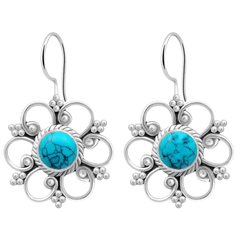 Turquoise 925 Silver Drop Earrings for Wedding