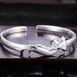 European Woman Fox Open S999 Sterling Silver Cuff Bangle