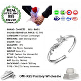 European Woman Fox Open S999 Sterling Silver Cuff Bangle