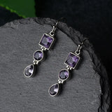 Geometric Amethyst 925 Silver Drop Earrings