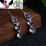 Geometric Amethyst 925 Silver Drop Earrings
