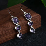 Geometric Amethyst 925 Silver Drop Earrings