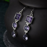 Geometric Amethyst 925 Silver Drop Earrings