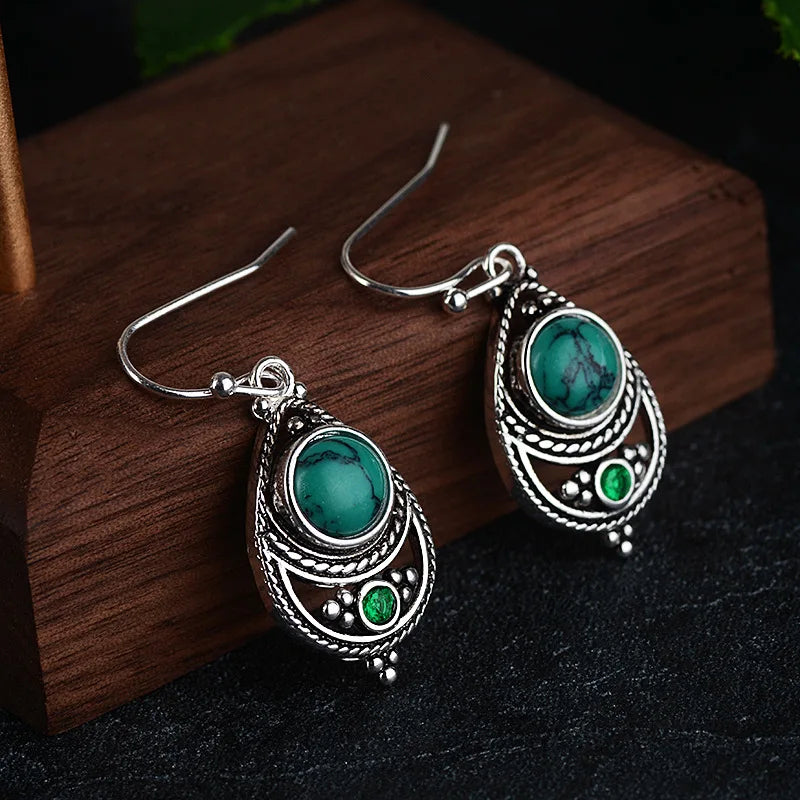 Geometric Turquoise Drop Earrings S925 Sterling Silver