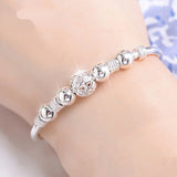 European Woman Lucky Beads S999 Sterling Silver Cuff Bangle