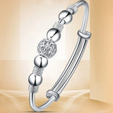 European Woman Lucky Beads S999 Sterling Silver Cuff Bangle