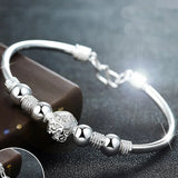 European Woman Lucky Beads S999 Sterling Silver Cuff Bangle