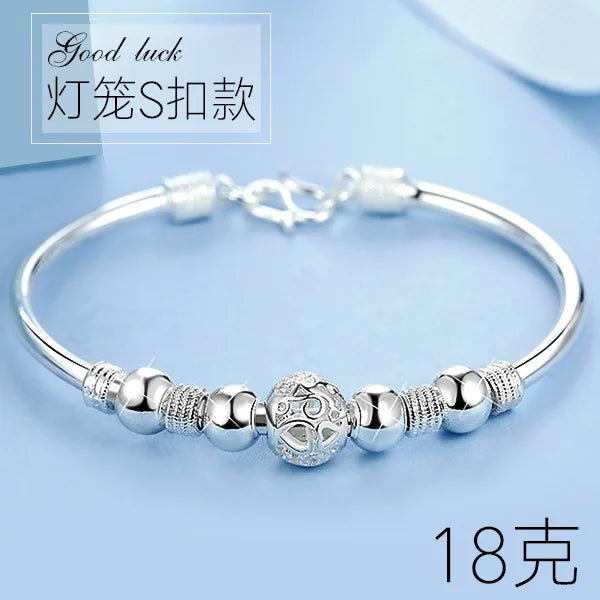 European Woman Lucky Beads S999 Sterling Silver Cuff Bangle