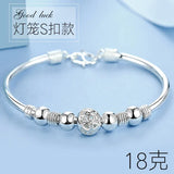 European Woman Lucky Beads S999 Sterling Silver Cuff Bangle