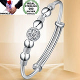 European Woman Lucky Beads S999 Sterling Silver Cuff Bangle